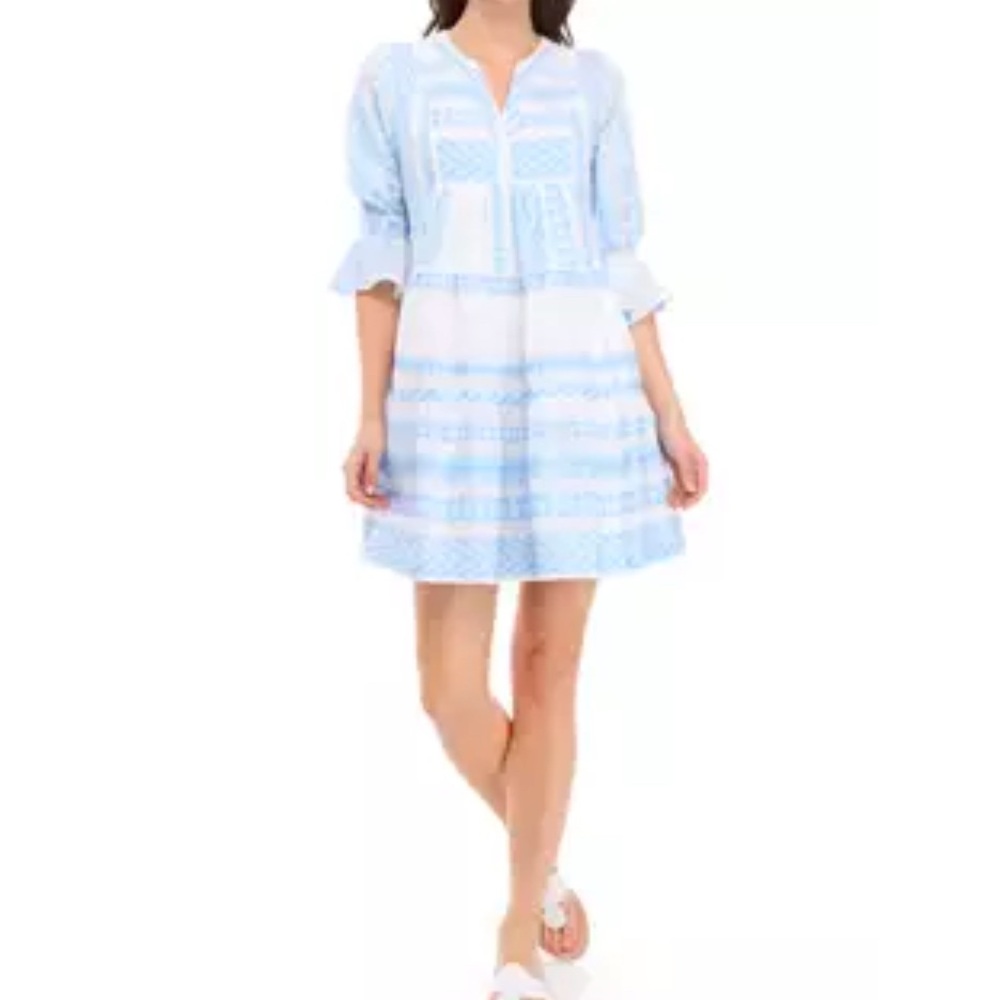 Tunic Swing Dress Cruise grecian geometric pattern blue & white